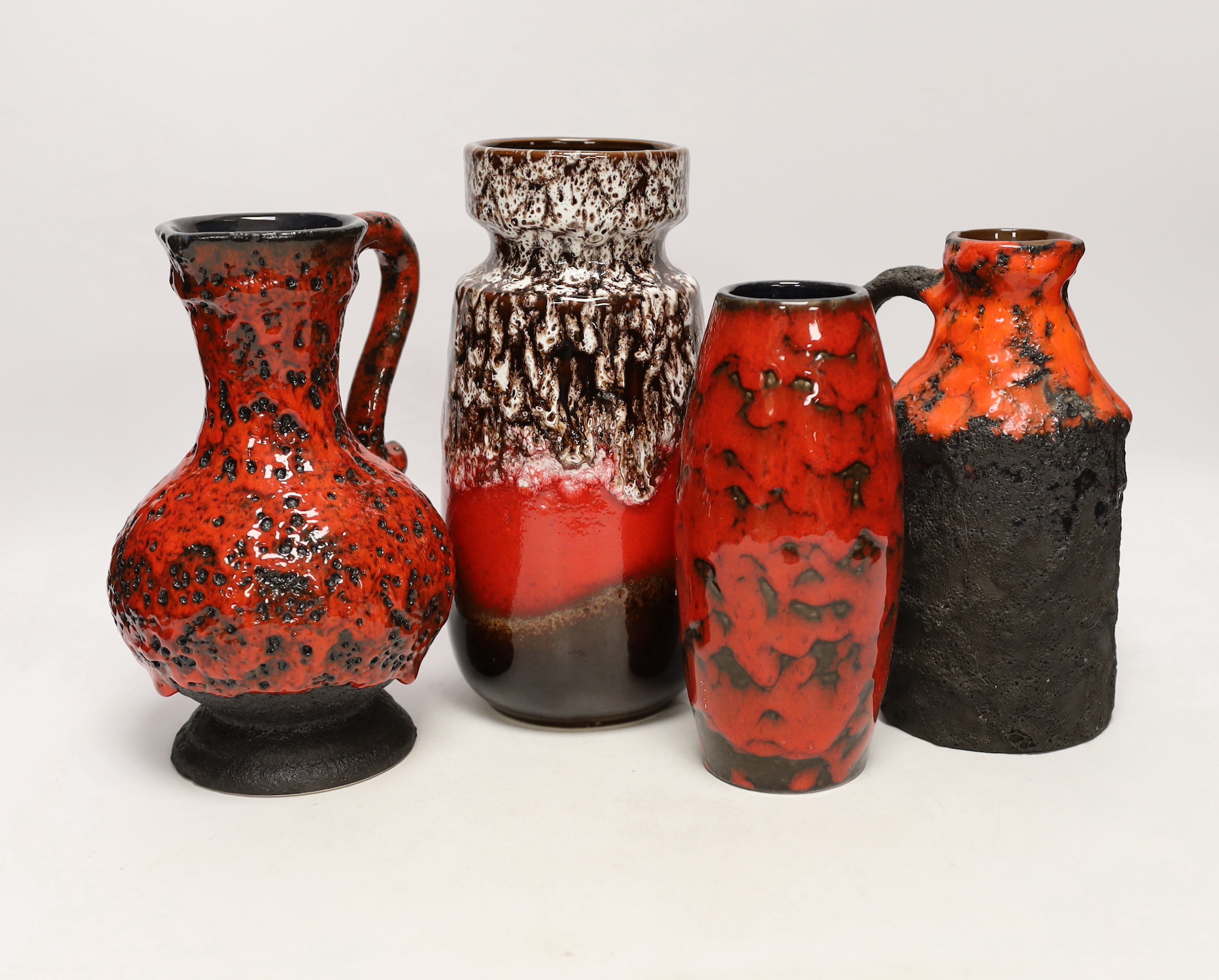 Four West German pottery lava vases including Bay Keramik, tallest 22.5cm